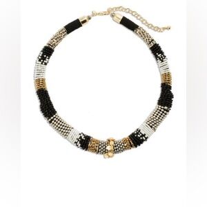Chico’s Gold, White, and Black Farrah Beaded Statement Necklace 20” Long